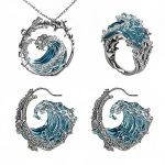 Ocean Wave Necklace, Ring & Earrings Set | Light Luxury Beach Vacation Jewelry BD